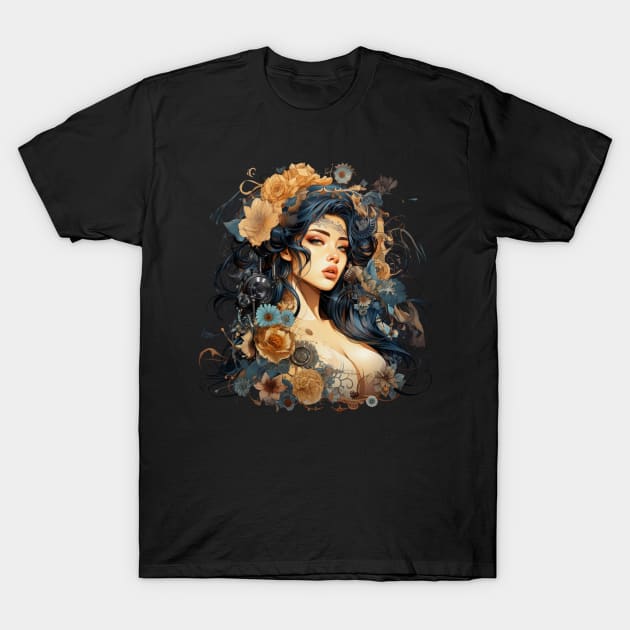 Mechanical Aesthetics: Flower Gears of the Magic Look T-Shirt by Yurii